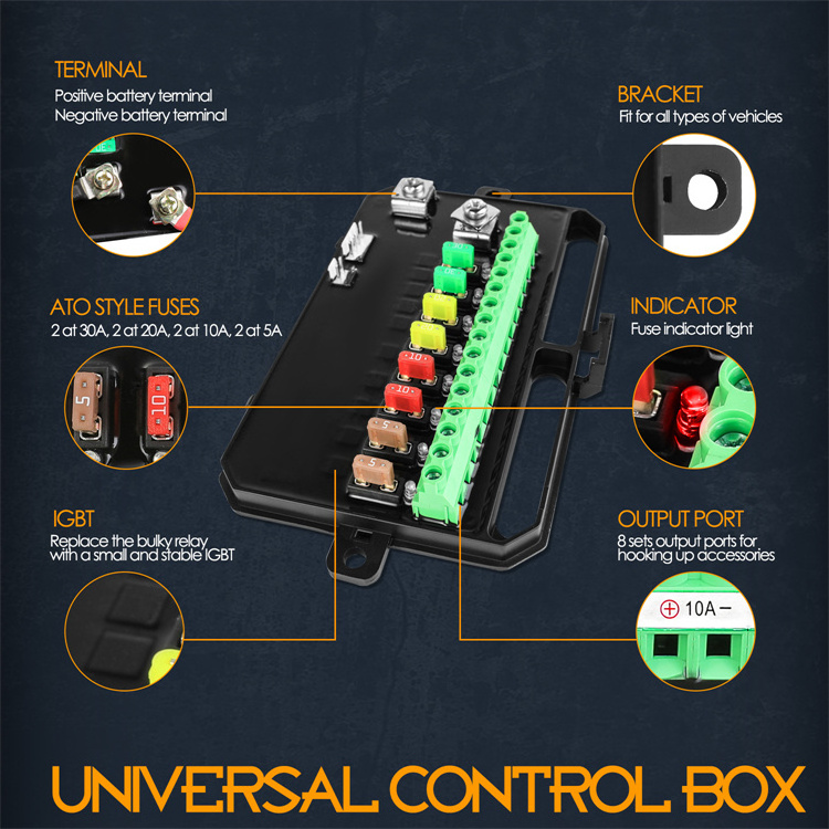 Blue Backlit Color Brightness Adjustable Toggle Momentary Pulsed Mode 8 Gang Led Switch Panel