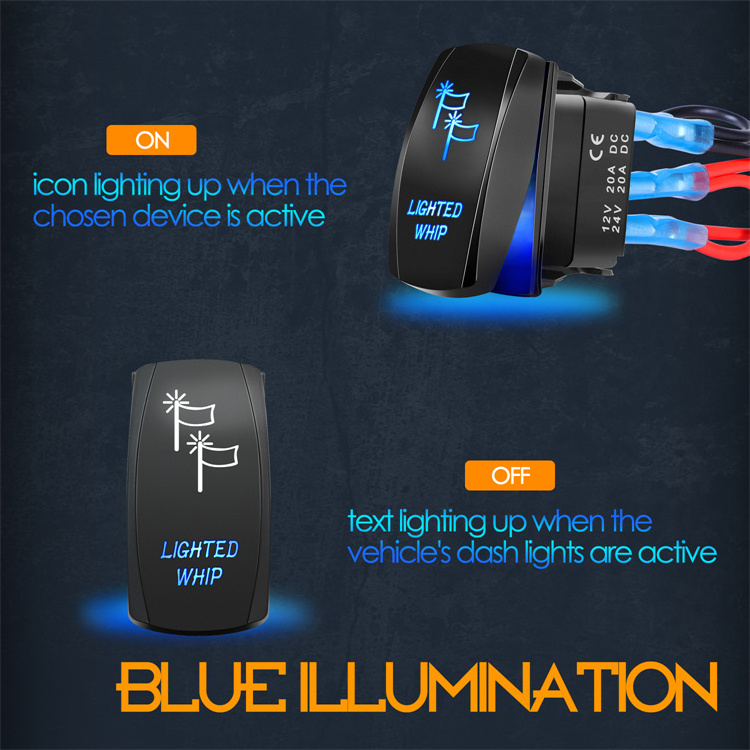 Blue Backlit With Wire Jumpers Led Light Whips 5 Pin Mini Utv Rocker Switches