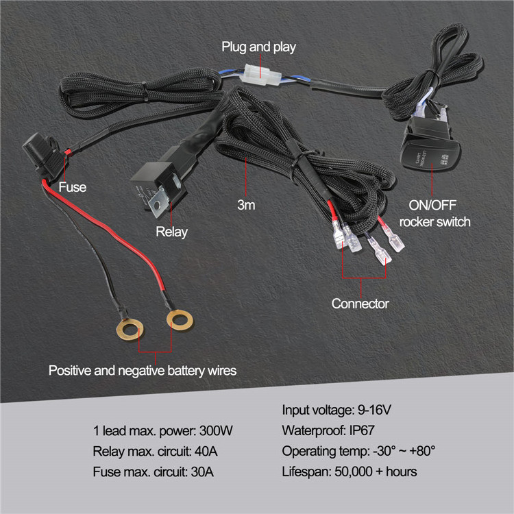 Relay Blade Fuse 20AWG 12V LED Work Light Pods Off Road Light Automobile Wire Harness