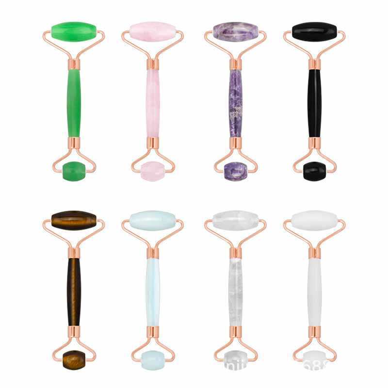 Home Green Pink Rose Quartz Crystal Stone Massager Gua Sha Set Facial Face Massage Rodillo De Natural Jade Rollers with logo