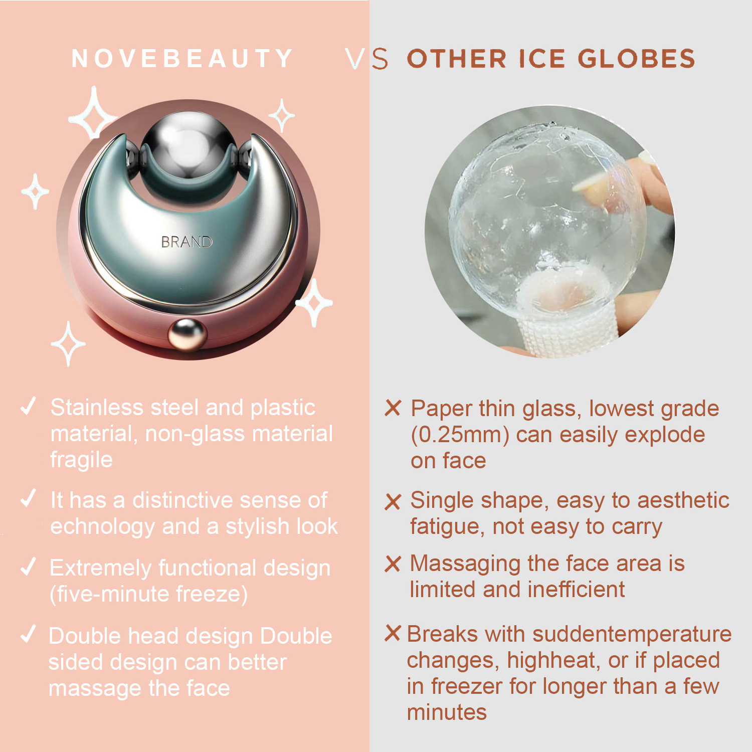 Home Beauty Facial Ice Roller Cooling Globe Set Cryo Massage Ball gold Stainless Steel Mini Facials Ice Globes For Face