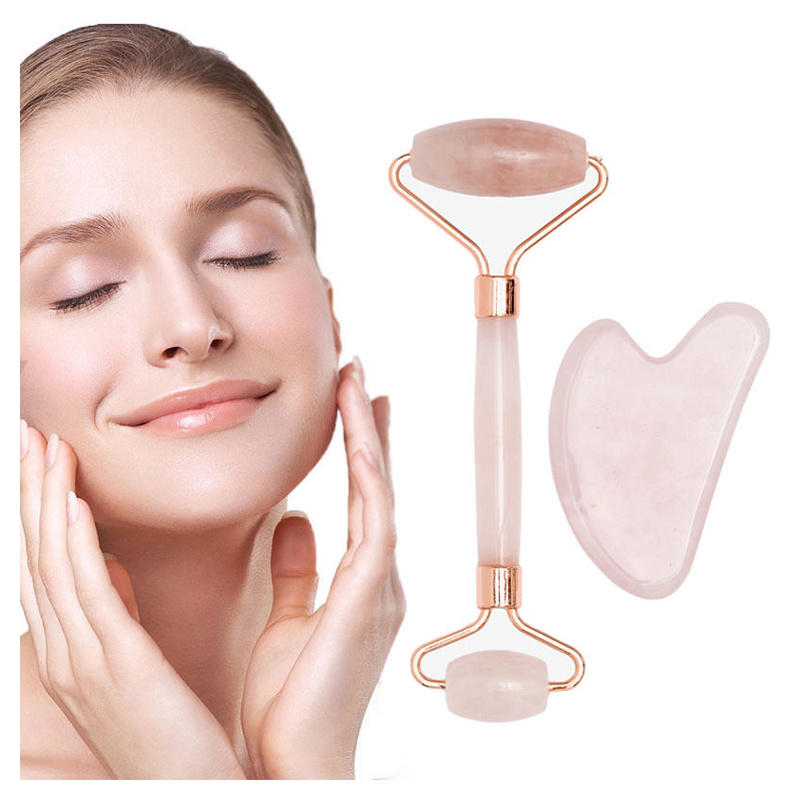 2023 New face skin care Pink massage lift beauty tool custom logo set jade roller and facial massage gua sha set