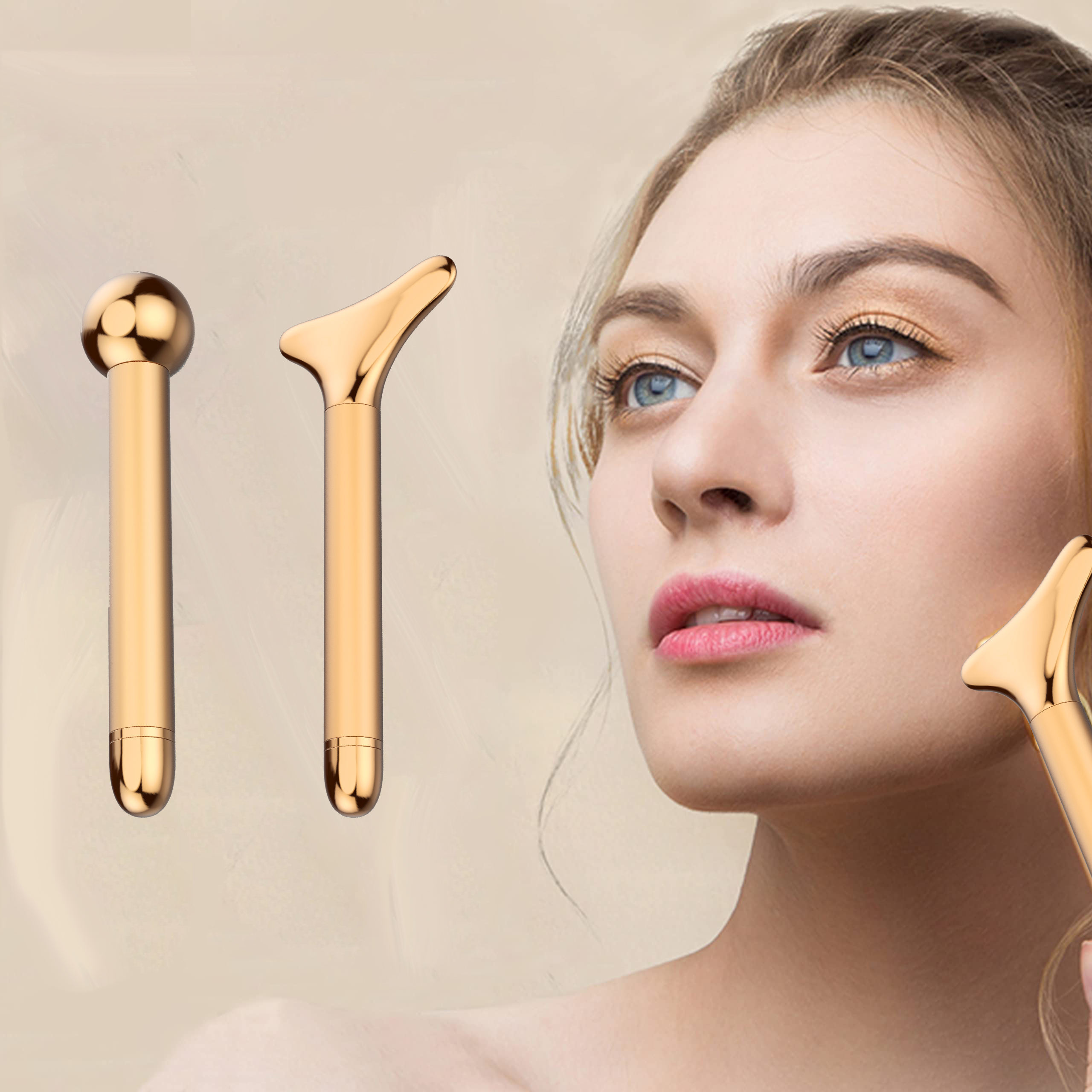 2-in-1 Facial Massager Roller Gold Facial Massager Electric 3D Facial roller and T-shaped arm Eye Nose Instant Facial massager