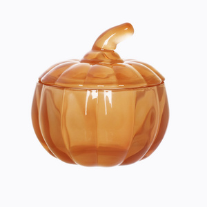 Wholesale High Quality Pumpkin shape Glass Jar with Lid for Home Decor Halloween Glass Candle Holder