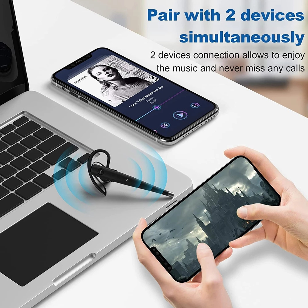 Wireless Single Earpiece Waterproof BT 5.1 Headset CVC8.0 Dual Mic Noise Cancelling Earphone Adjustable Earhook Headphones