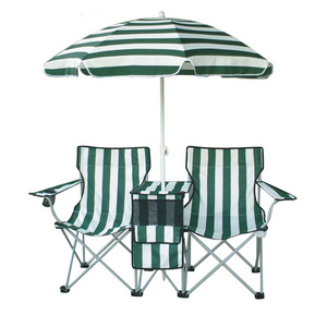 Folding double seat camping chair outdoor portable beach chair with umbrella