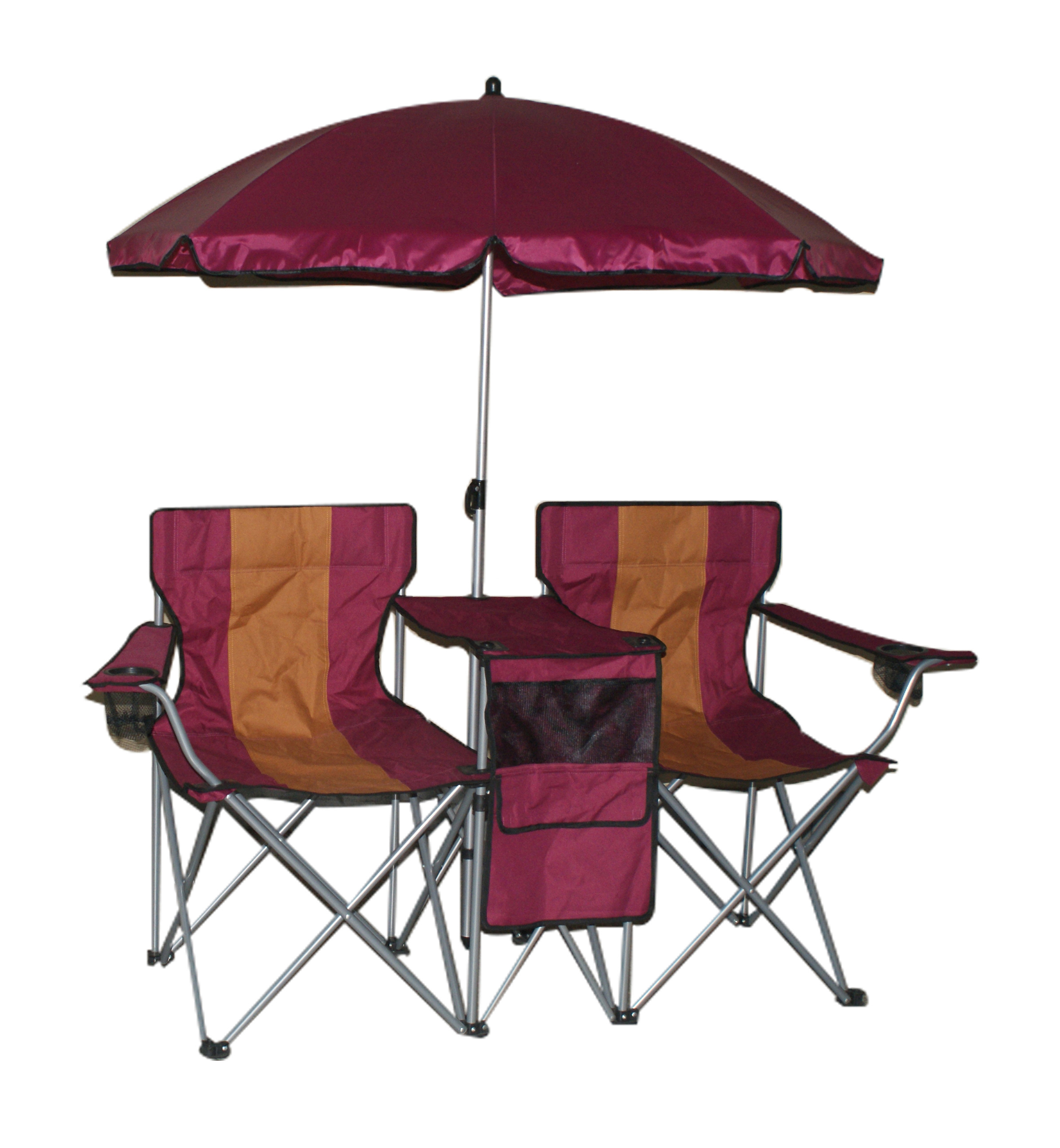 Stripe double camping chair folding beach chair with removable umbrella outdoor twin chair