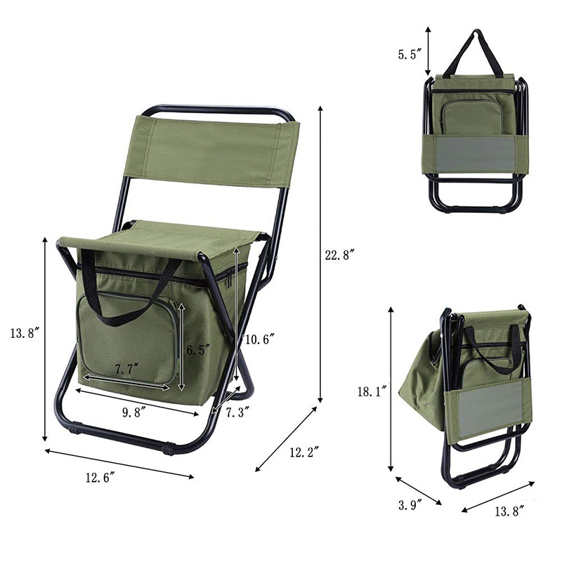 Folding backpack camping chair with cooler bag  backrest beach chair fishing stool for hiking picnic