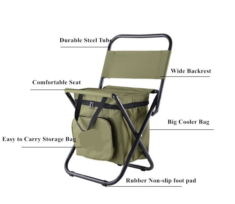 Folding backpack camping chair with cooler bag  backrest beach chair fishing stool for hiking picnic