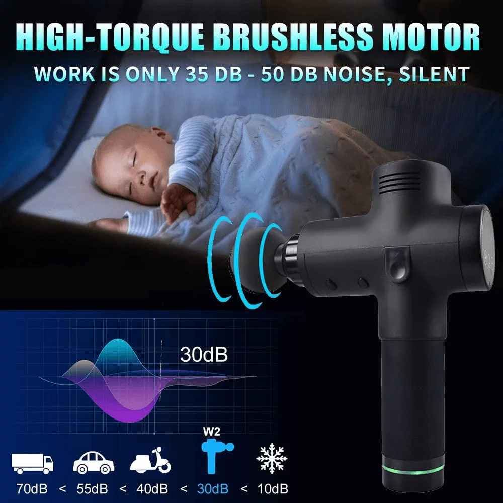 Touch Screen Electric handheld Brushless Muscle Deep Tissue Vibration 30 Speed Custom Logo 6 Heads  Body Profession Massage Gun