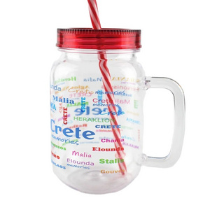 450ml 16oz custom logo print clear plastic bubble tea mug with lid and straw mason jar