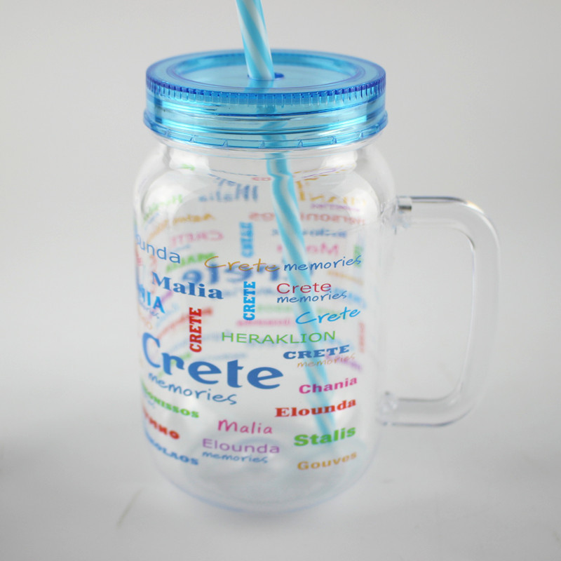 450ml 16oz custom logo print clear plastic bubble tea mug with lid and straw mason jar