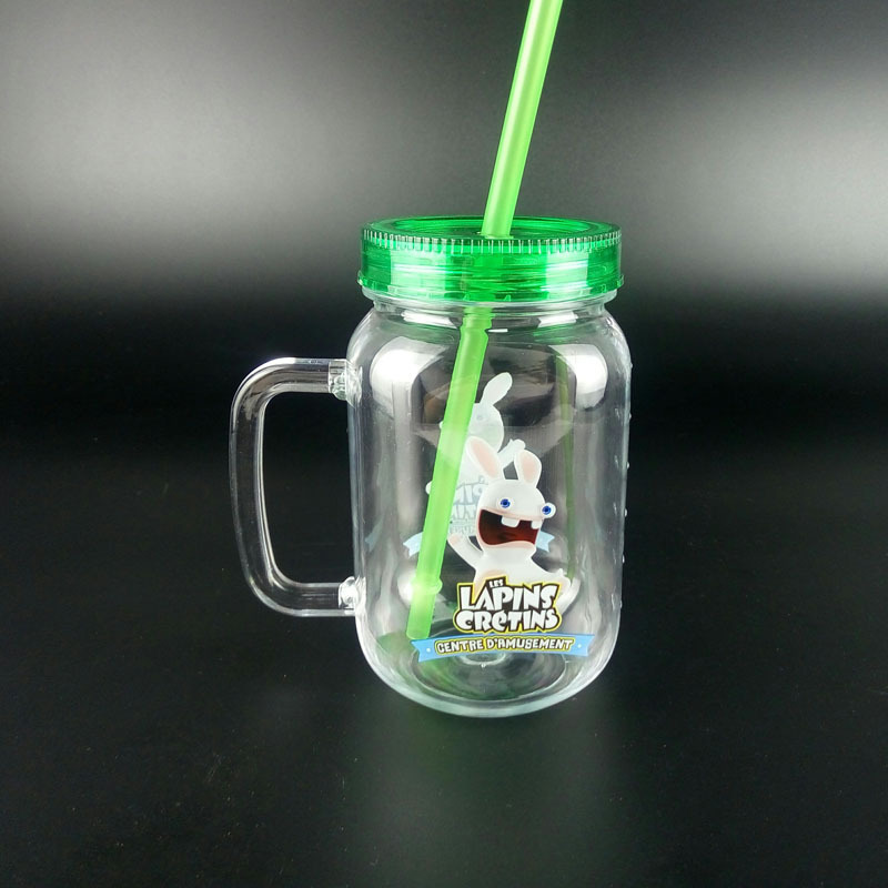 450ml 16oz custom logo print clear plastic bubble tea mug with lid and straw mason jar