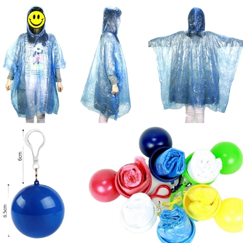 Promotion disposable raincoat ball plastic colorful rain poncho ball