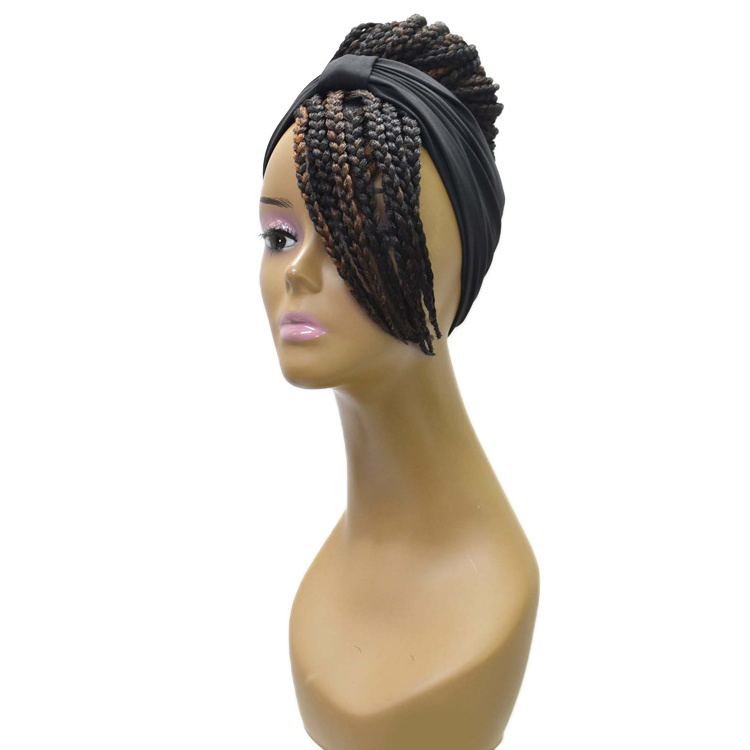 Novelties Hot Sale Future Synthetic Short Mix Color Braids Turban Bob Wrap Wigs For Black Women Bangs Braided Headband Wigs