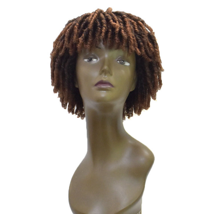 Novelties Synthetic Fiber High Quality Machine Made Pixie Cut Short Bob Natural Crochet Afro Twist Dread Locks Faux Locs Wig