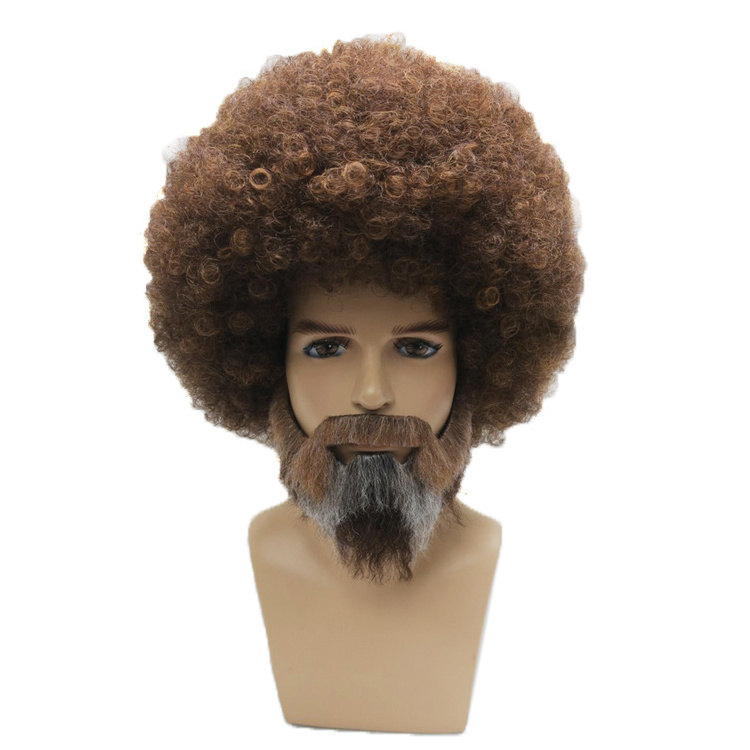 Novelties Wholesale Halloween Robert Norman Bob Ross Wig With Beard Heat Resistant Synthetic Cosplay Wig