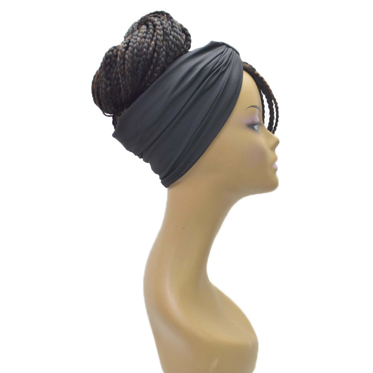 Novelties Hot Sale Future Synthetic Short Mix Color Braids Turban Bob Wrap Wigs For Black Women Bangs Braided Headband Wigs