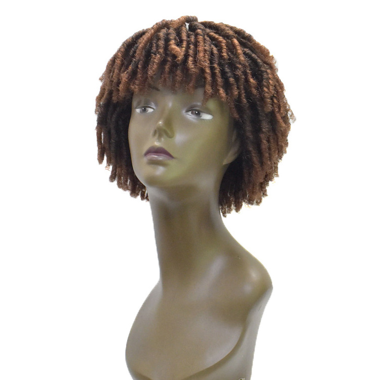 Novelties Synthetic Fiber High Quality Machine Made Pixie Cut Short Bob Natural Crochet Afro Twist Dread Locks Faux Locs Wig