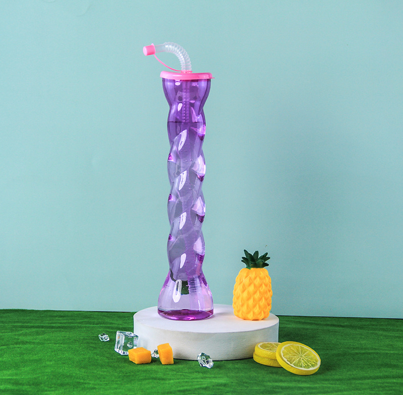 Hot Sell Novelty Plastic Drink Cups Five Colorful 500ml Twist Party Yard Cups With Lid and Straw