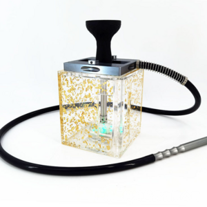 New Acrylic hookah set 8" Portable Golden Luxury Cube Acrylic Hookah Set Square Sheesha Electric Hookah With LED