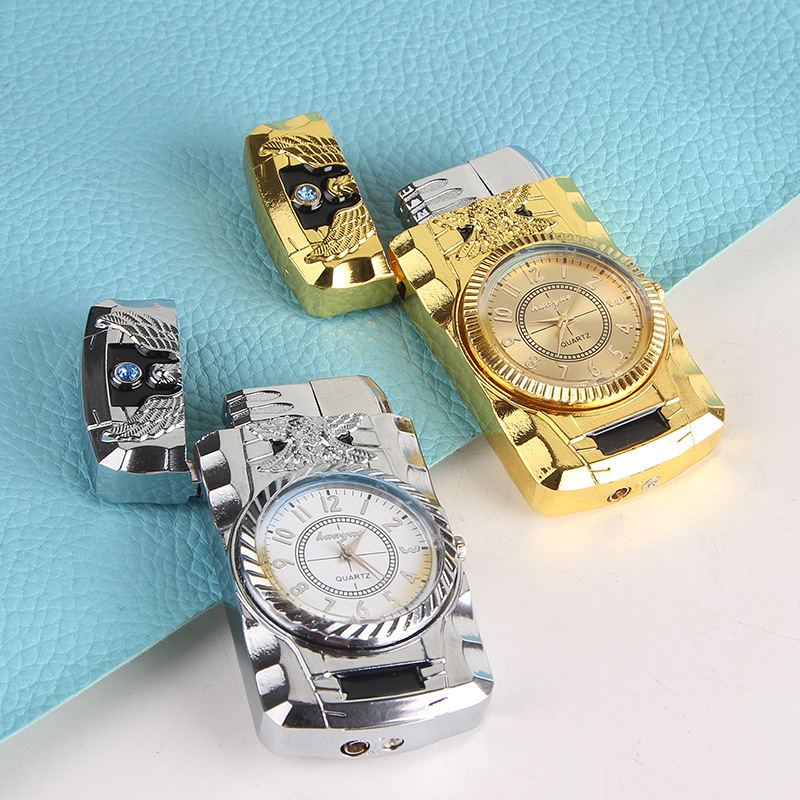 multifunctional Fashion Watch Lighters Cigarette Custom Wholesale Windproof Clock Men Metal Cigar Lighter with Watch