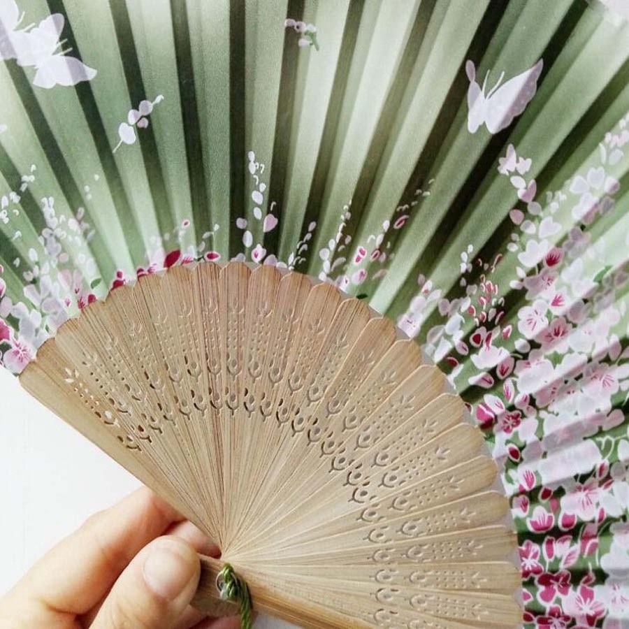 Classical Flower Design Chinese Style Black Fabric Hand Fan