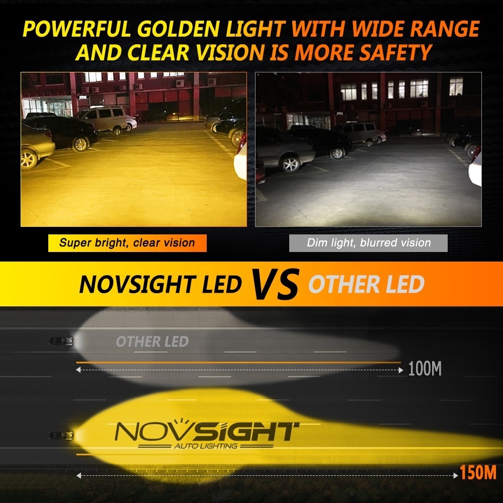 Novsight A500-N12Y h7 10000lm oem odm color led yellow fog light headlight kits h11 auto parts car h4 3000k led headlight bulbs