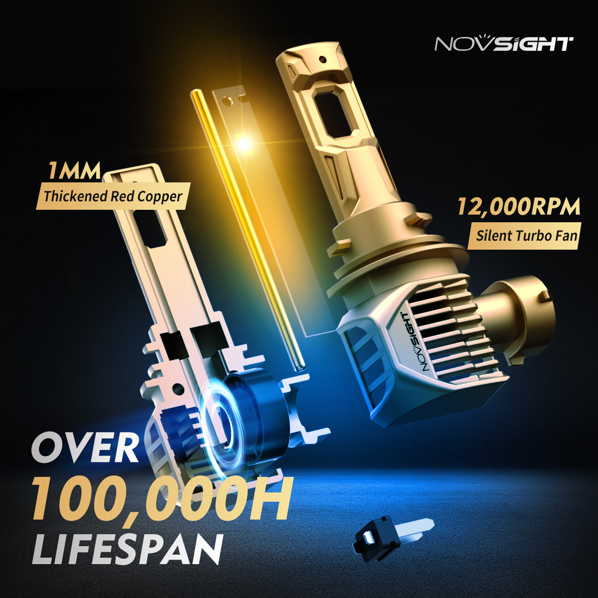 Novsight N62Y 3000k yellow led headlight 22000lumen 100W h7 h4 h11 h3 led fog light bulb