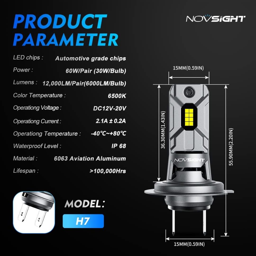 Novsight N64 mini size plug and play 1:1 car H7 Led headlight light bulb h18 12000lumen 60W h7 led headlight