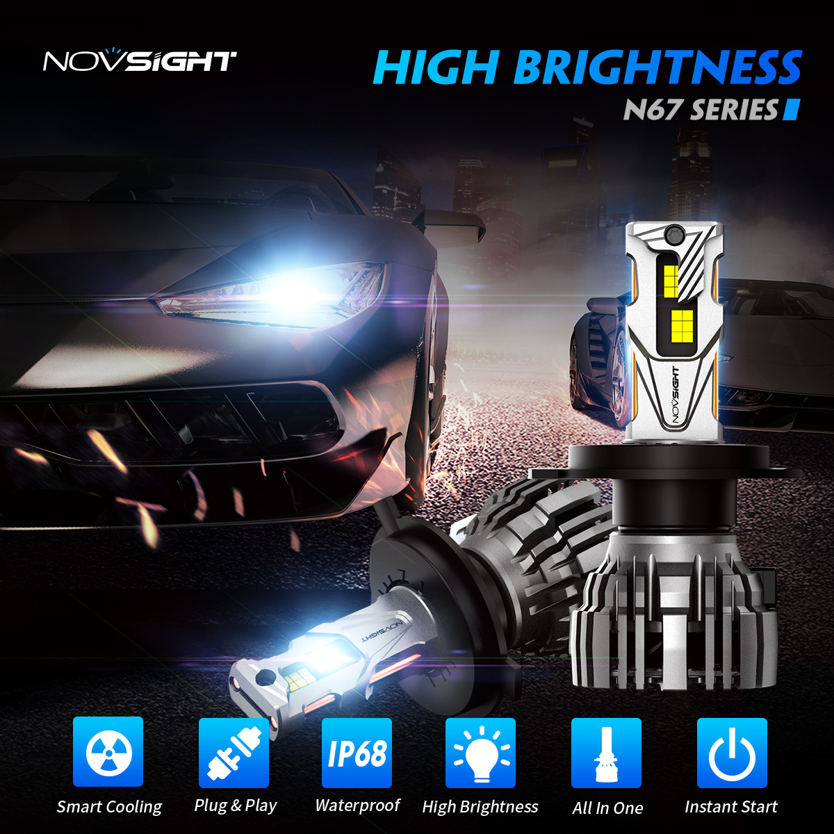 Novsight N67 30000lumen 140W High Power Car LED Headlights H11 H7 Car Focos Led H11 Automotriz Auto LED Headlight Bulbs