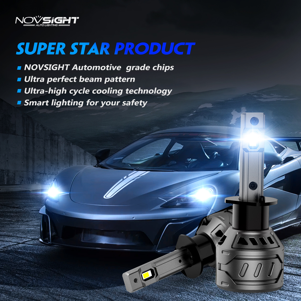 Novsight N61Super Bright 60W 6000K 13000LM H1 H3 9005 H4 H7 Car Bulb Led Car Headlight Bulb For Automatic Lighting