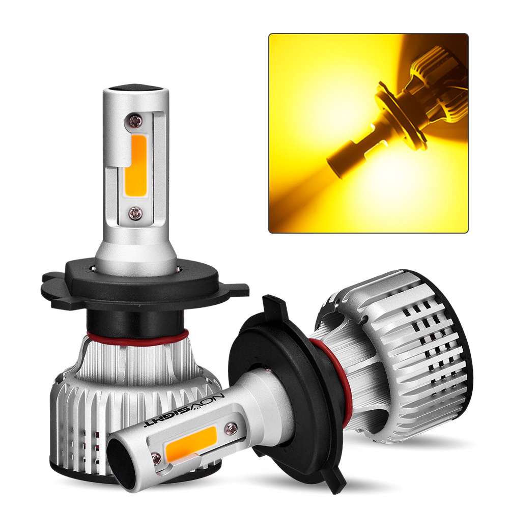 Novsight high power 3000k yellow golden h4 COB car auto headlight bulb 10000LM 72W 9005 H7 H11 Led Headlight fog light