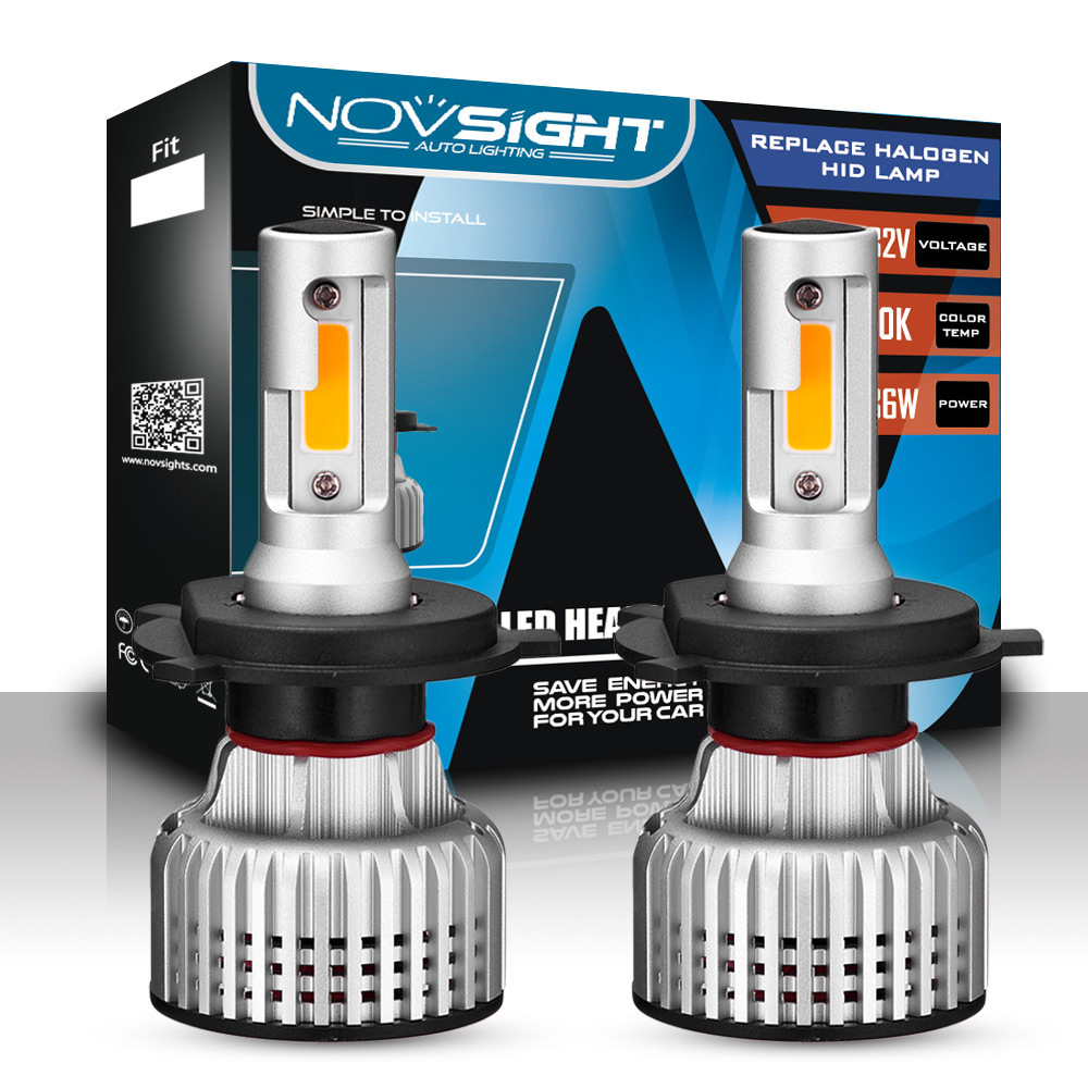 Novsight high power 3000k yellow golden h4 COB car auto headlight bulb 10000LM 72W 9005 H7 H11 Led Headlight fog light