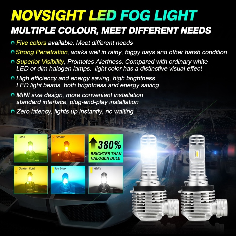 Novsight N36 amber yellow 3 colors led fog lights 2400K 2700K 3200K 6000K 9000K motorcycle car Light Bulb led H8 fog lights