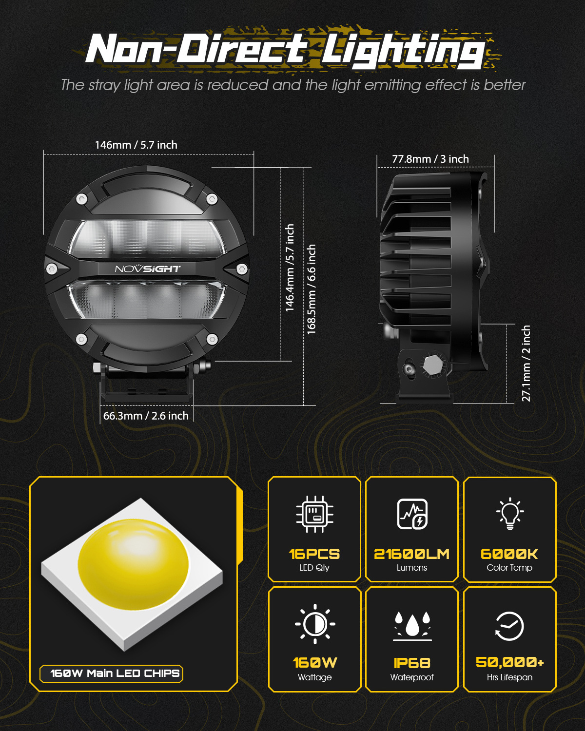 Novsight High Power 1400M Truck 4WD Offroad LED Spotlight 4x4 , Car Led Work Light 24V 12V Round Led Driving Light DRL