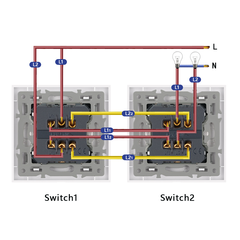 Switches manufacturers europe 2 gang 2 way Black/White/Gold new design light switch board cover decorative  wall switch