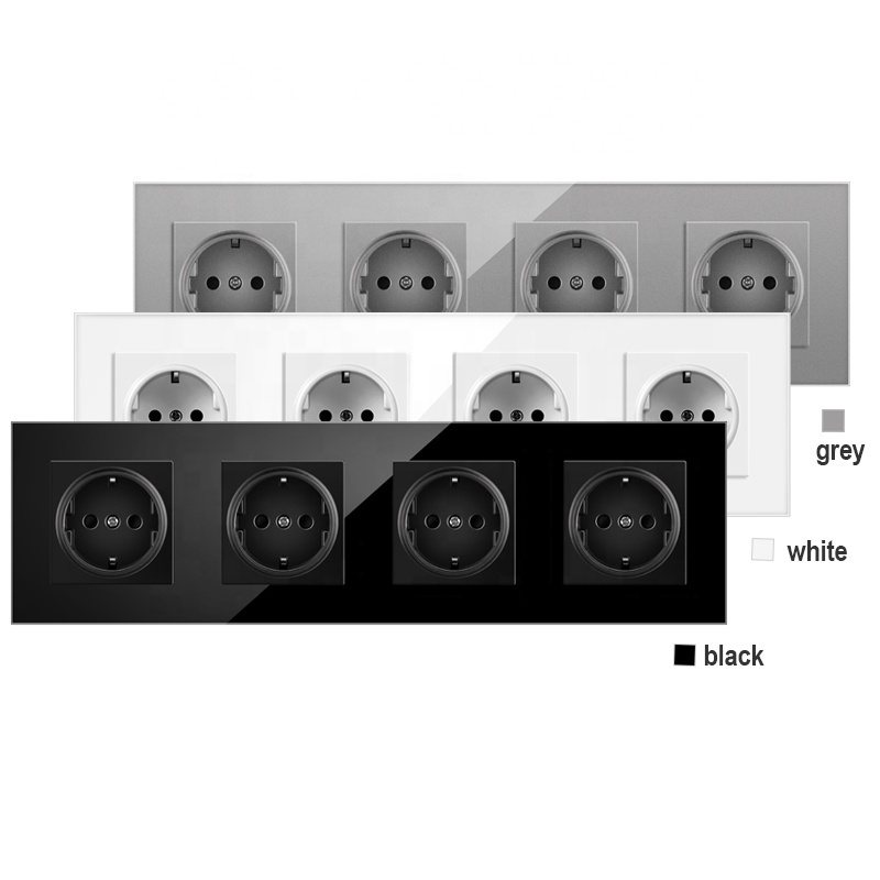 NOVSKI White Grey Black 220v Eu Russia Standard Tempered Glass 4 Outputs Wall Electric Modular Plug Switch And Socket