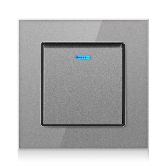 1 set of 2 street light switch with LED indicator luxury crystal tempered glass panel wall switch