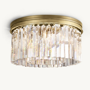 Factory Direct Sale Restoration Brass Ceiling Lamp Modern Crystal Lighting Rhys Flush Mount For Bathroom