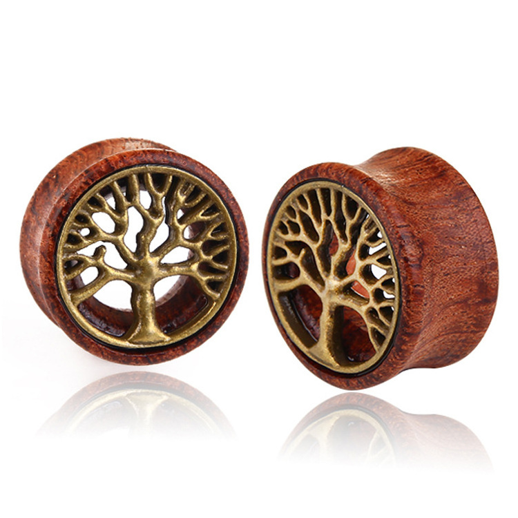 Retro tree of life Ear expansion wood Ear Gauges Flesh Tunnels Plugs Expander Stretcher Ear Piercing Jewelry for men women