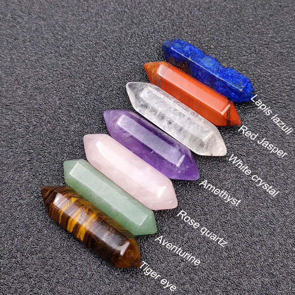 Seven Chakra Hexagonal Energy Stone Set Turquoise Green Aventurine Tiger Eye Amethyst Crystal  Rose Quartz Healing Stone