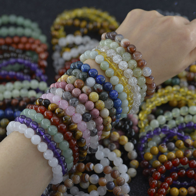 Wholesale Natural Stone Quartz Crystal Beads Bracelet 6mm 8mm Agate jade elastic Handmade Gemstone Bracelets For Women Men