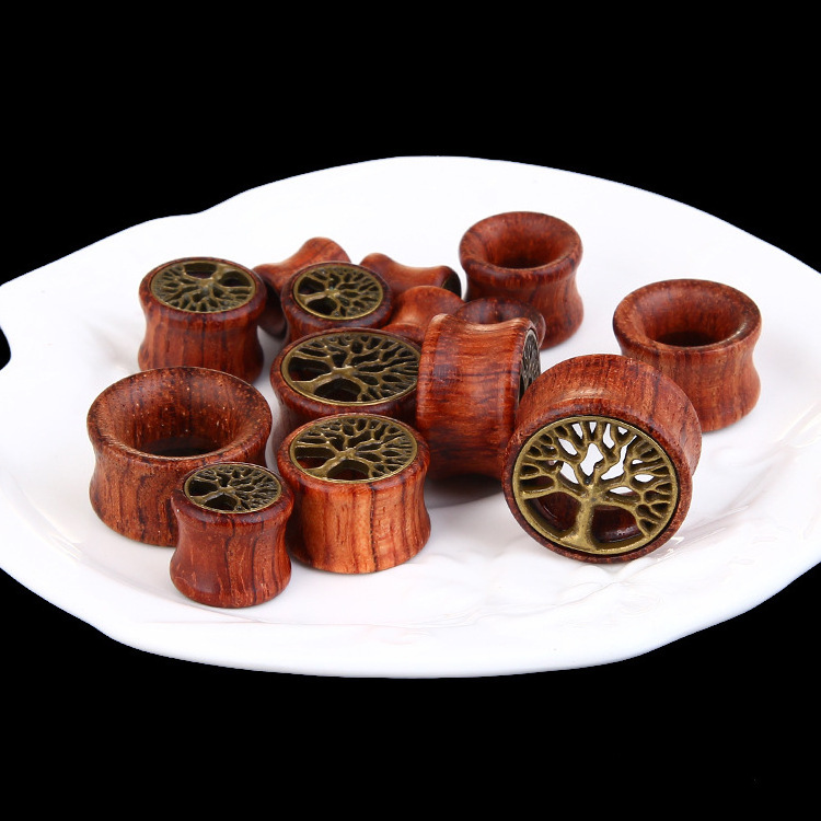 Retro tree of life Ear expansion wood Ear Gauges Flesh Tunnels Plugs Expander Stretcher Ear Piercing Jewelry for men women