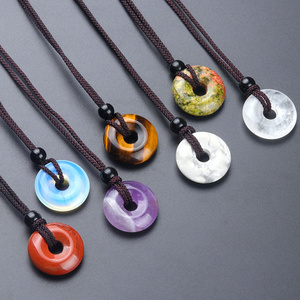 Nature Stone jade donut necklace gemstone Pendant Donut Charm Round Circle necklace for women