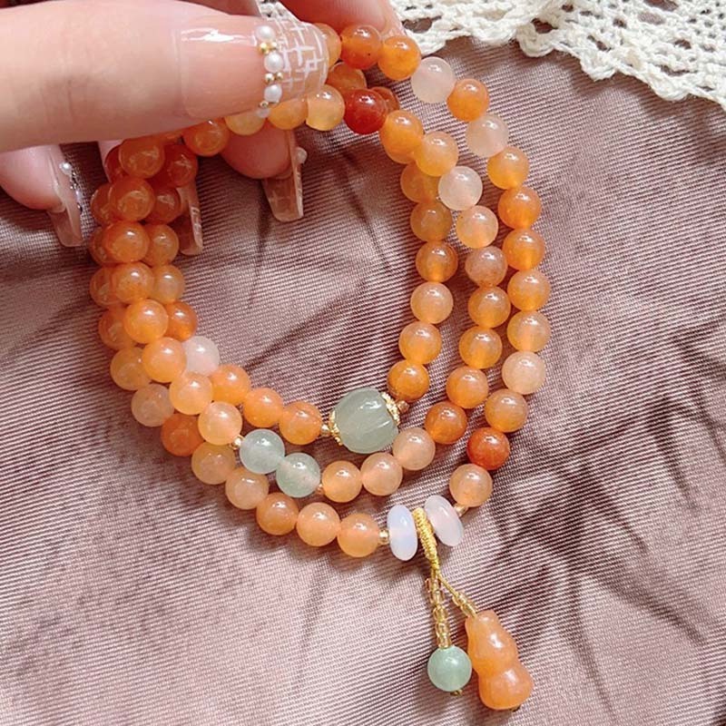 3 layer 6mm round beads Gold silk jade bracelet Retro Buddha beaded bracelets fashion jewelry for women wholesale