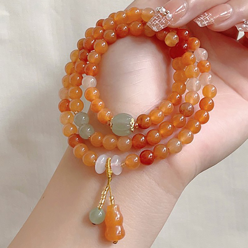 3 layer 6mm round beads Gold silk jade bracelet Retro Buddha beaded bracelets fashion jewelry for women wholesale