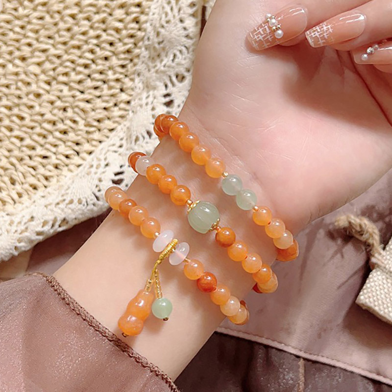 3 layer 6mm round beads Gold silk jade bracelet Retro Buddha beaded bracelets fashion jewelry for women wholesale