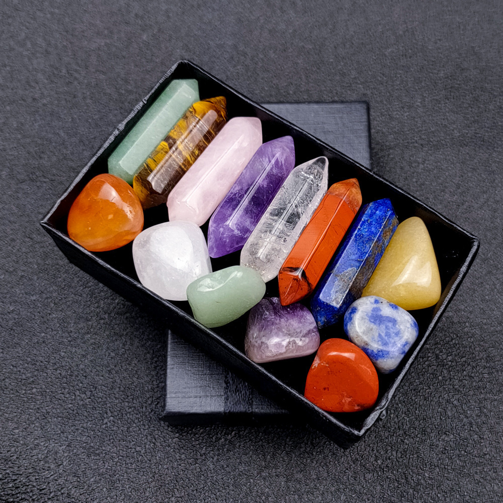 Seven Chakra Hexagonal Energy Stone Set Turquoise Green Aventurine Tiger Eye Amethyst Crystal  Rose Quartz Healing Stone