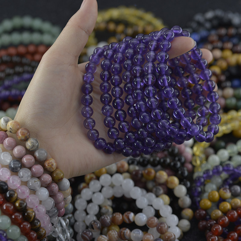 Wholesale Natural Stone Quartz Crystal Beads Bracelet 6mm 8mm Agate jade elastic Handmade Gemstone Bracelets For Women Men